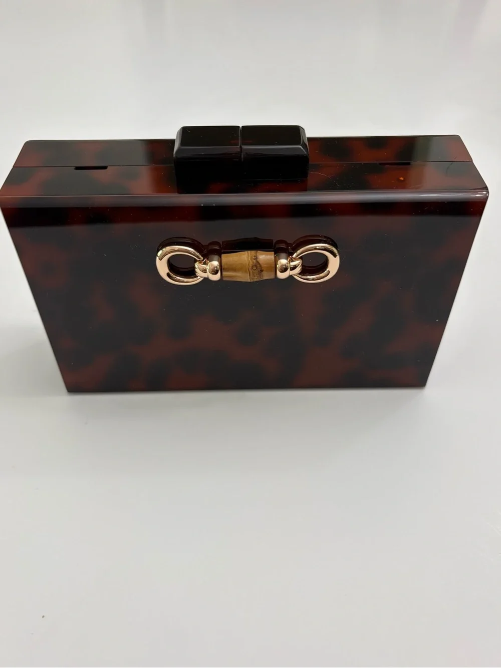 Lisi Lerch Tortoiseshell Acrylic Box Clutch Bag